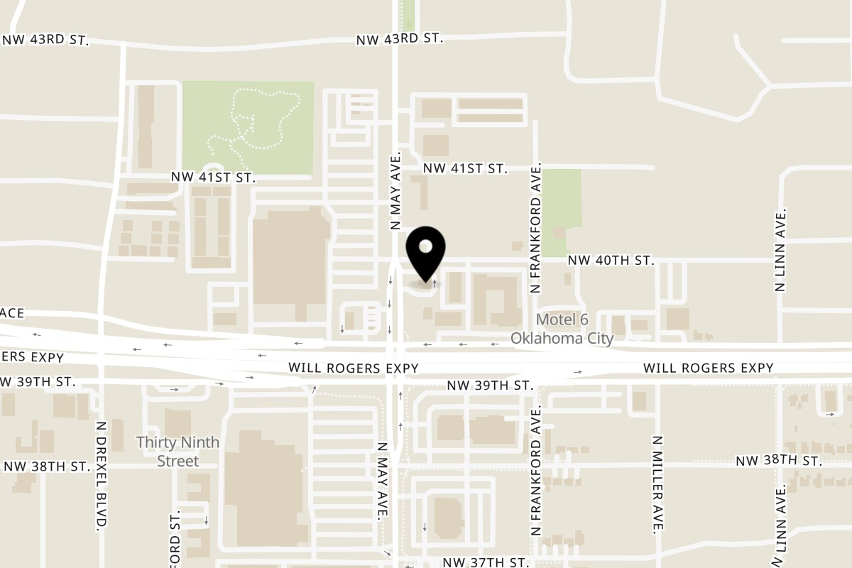 Map showing the location of Azteca Mexican Grill on 4024 N May Ave in Oklahoma City
